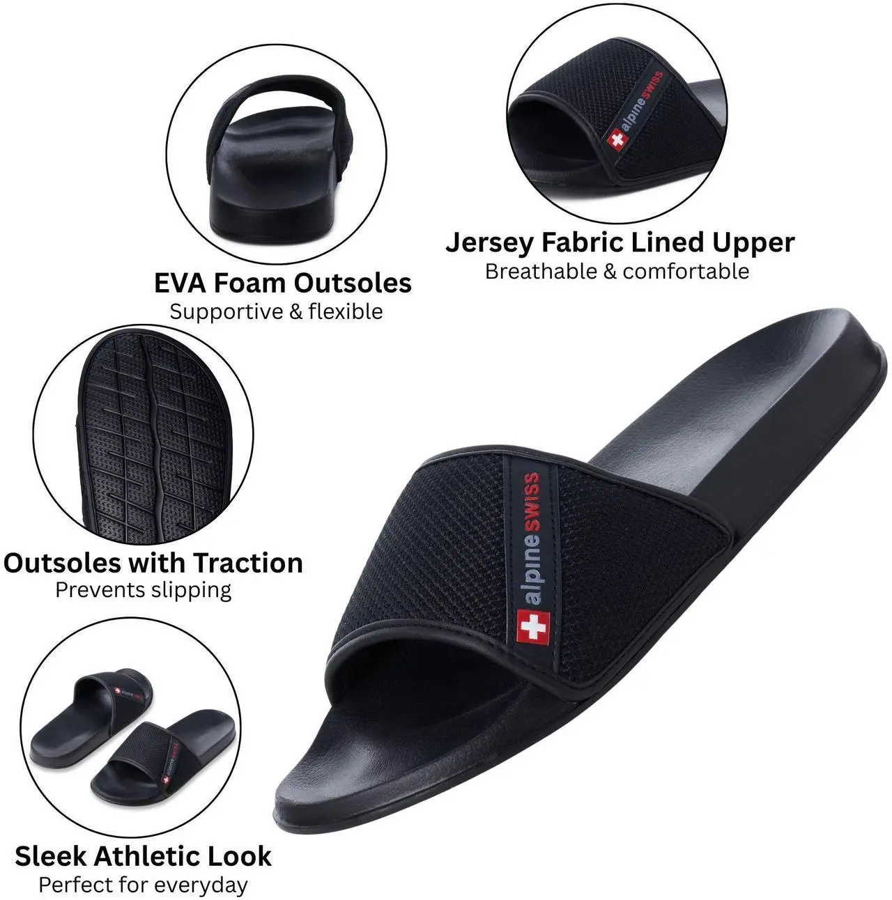 Alt view image 3 of 7 - Alpine Swiss Mens Athletic Comfort Slide Sandals EVA Flip Flops Foam Slippers