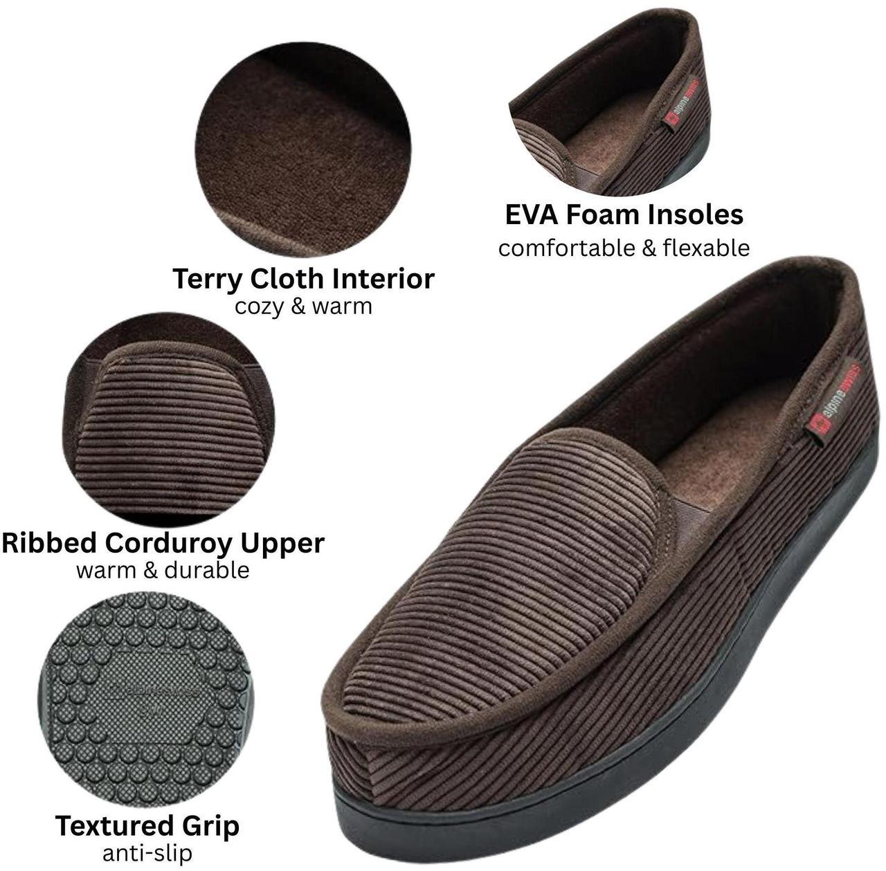 Alt view image 3 of 7 - Alpine Swiss Mens Wide Moccasin Slippers Memory Foam Slip On Indoor House Shoes