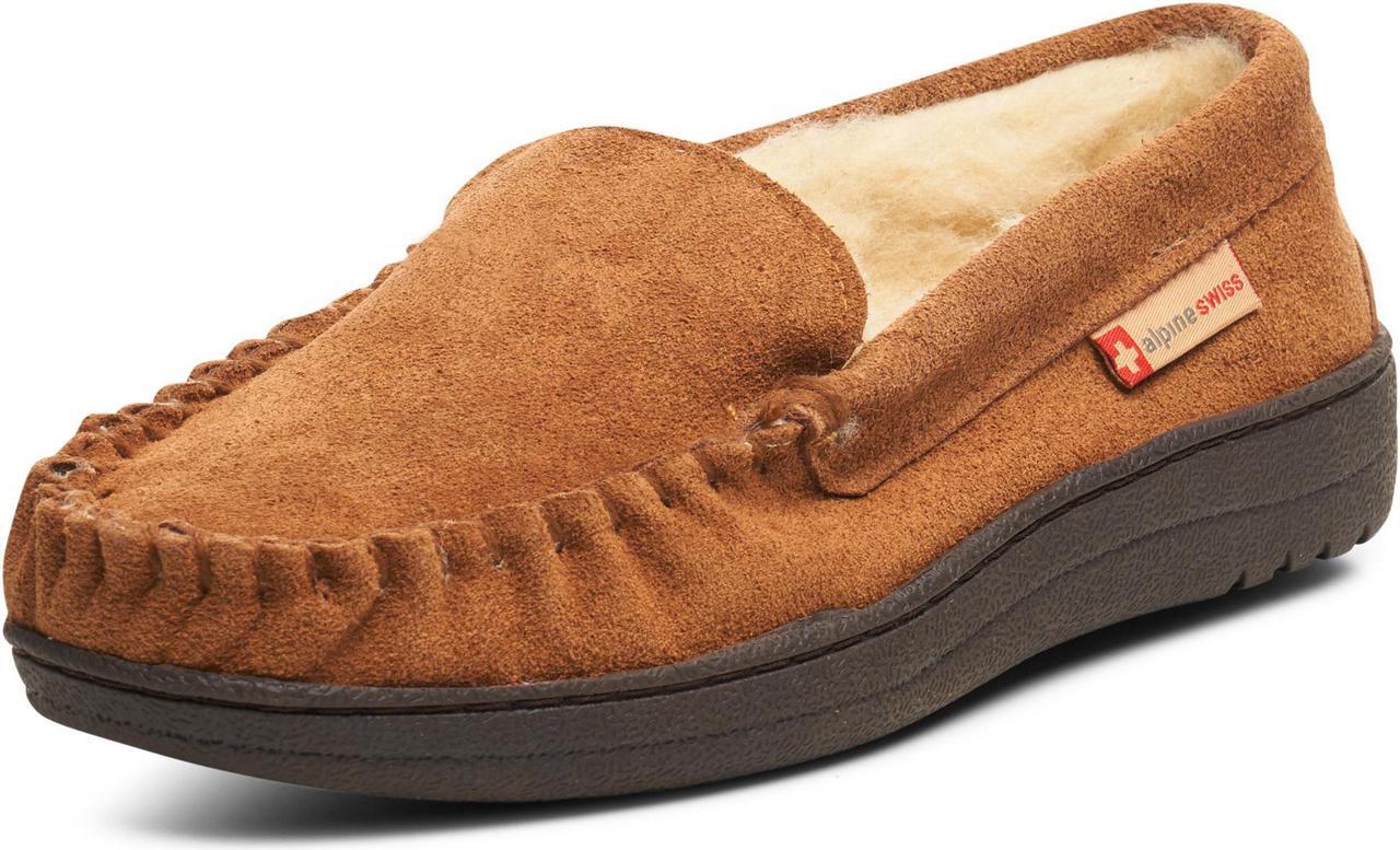 Main image of Alpine Swiss Yukon Mens Suede Shearling Moccasin Slippers Moc Toe Slip On Shoes