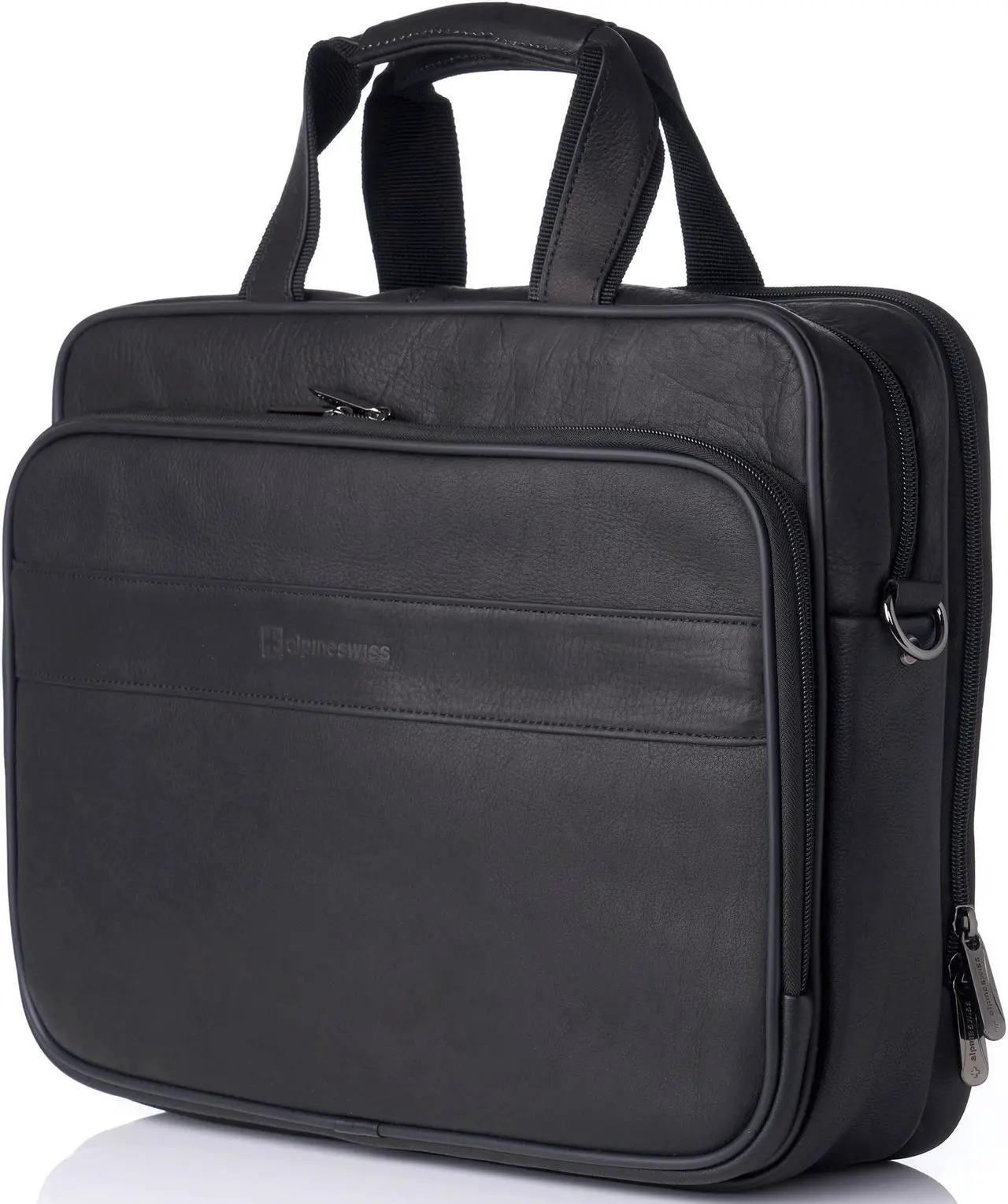 Alt view image 6 of 10 - Alpine Swiss Messenger Bag Leather 15.6 Laptop Briefcase Portfolio Business Case