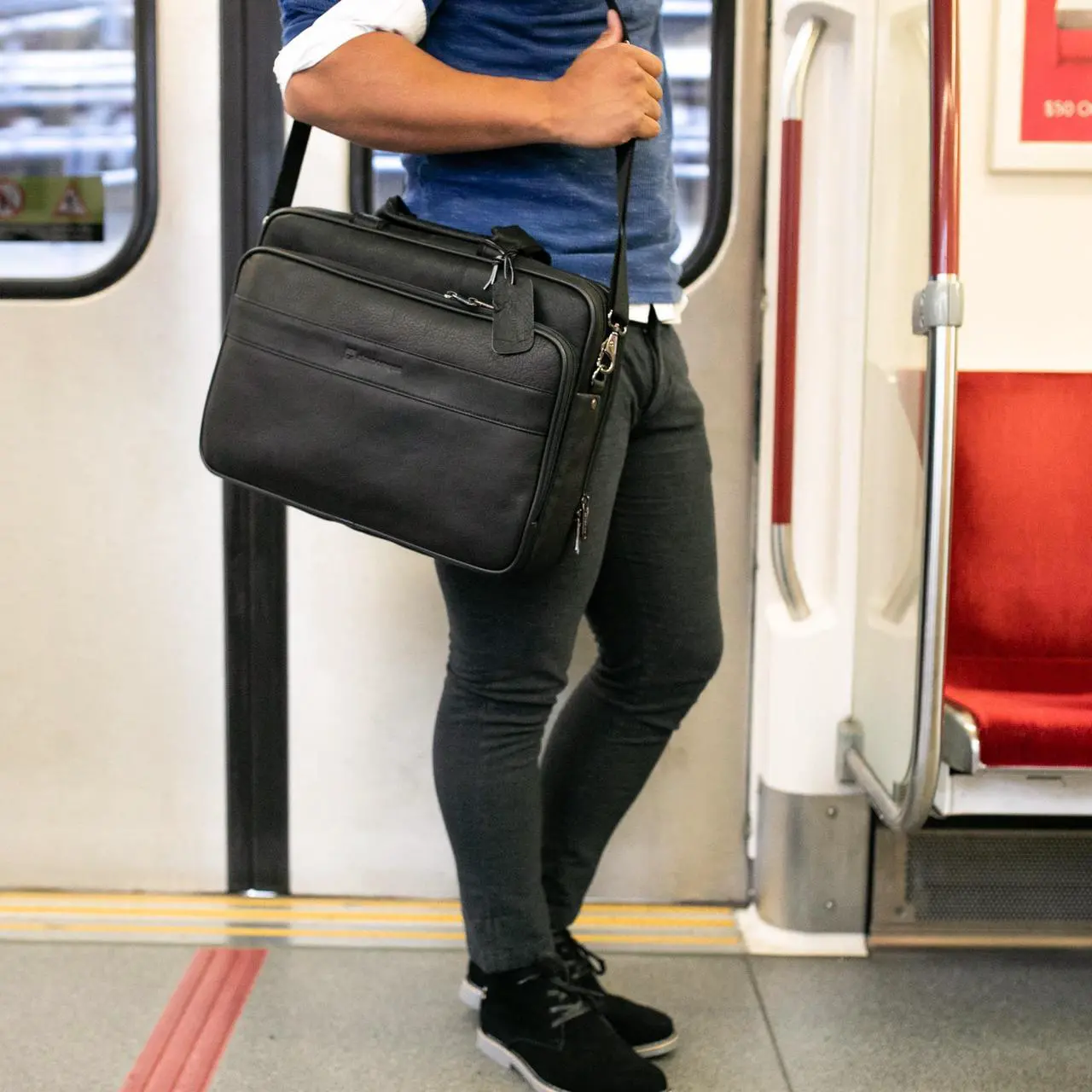 Alt view image 5 of 10 - Alpine Swiss Messenger Bag Leather 15.6 Laptop Briefcase Portfolio Business Case