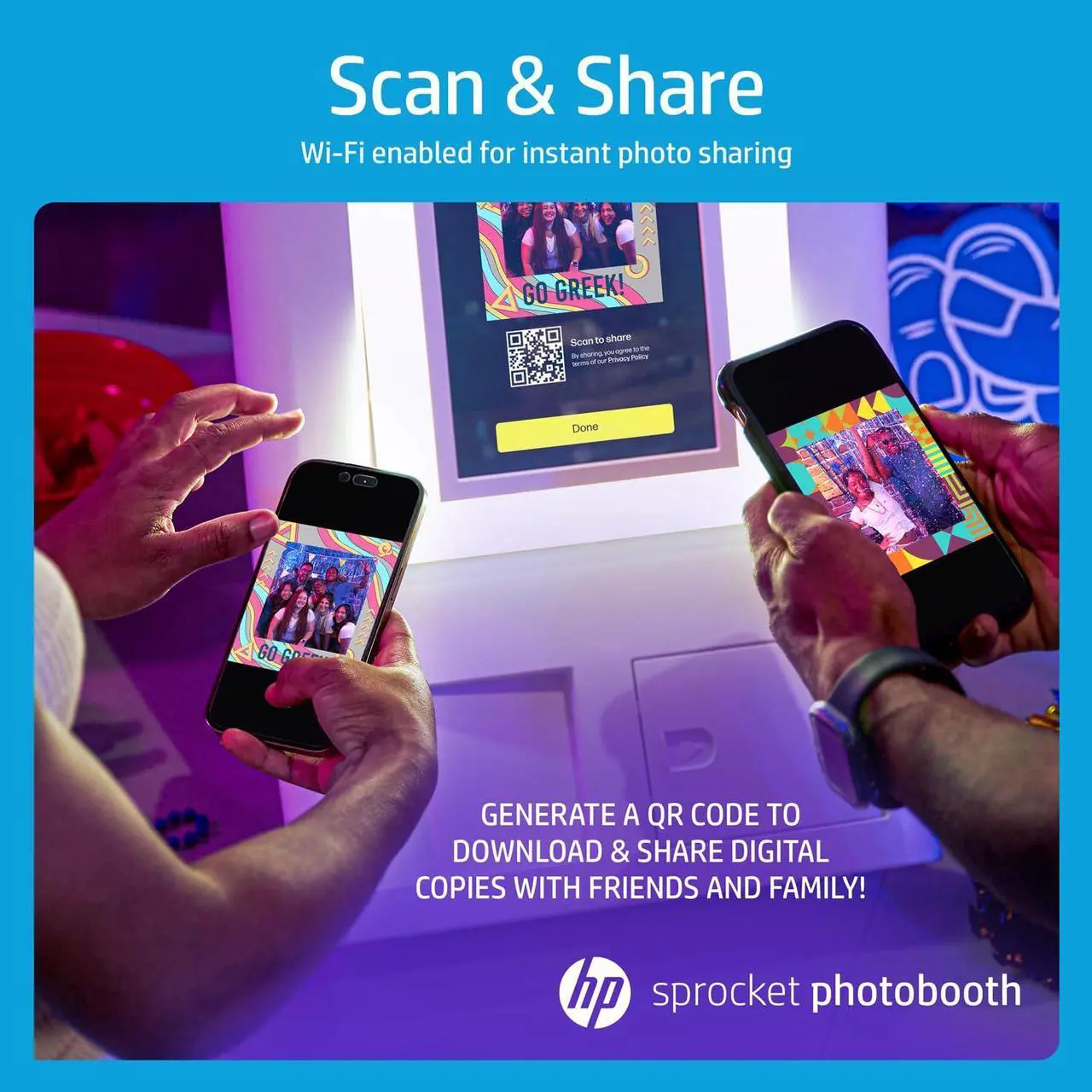 Alt view image 4 of 7 - HP Sprocket Photo Booth Machine Instant Color Photo Printer -White + Paper(x100)+ Red Carpet Bundle + Case + Stickers + Screen Protectors + Fedoras + Glasses +Boas + Cowboy Hat + Foil Curtain Backdrop