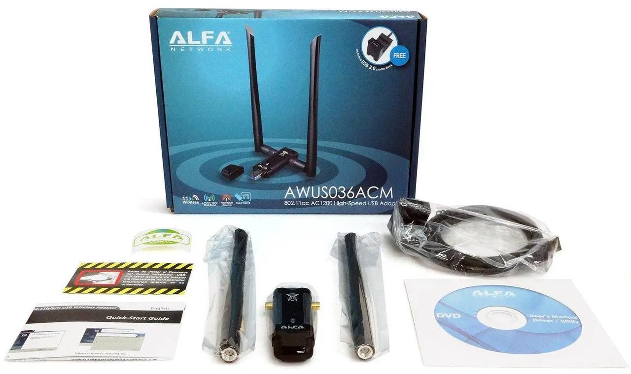 Alt view image 8 of 12 - alfa awus036acm longrange dualband ac1200 wireless usb 3.0 wifi adapter w/2x 5dbi external antennas: 2.4ghz 300mbps/5ghz 867mbps802.11ac & a, b, g, n