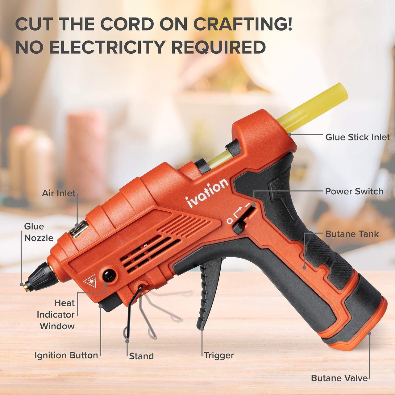 Alt view image 6 of 8 - ivation cordless butane powered glue gun, fast heat-up gas powered hot gluegun with self-regulating temperature for diy projects, arts & crafts, woodworking, home repairs gift decorations & more