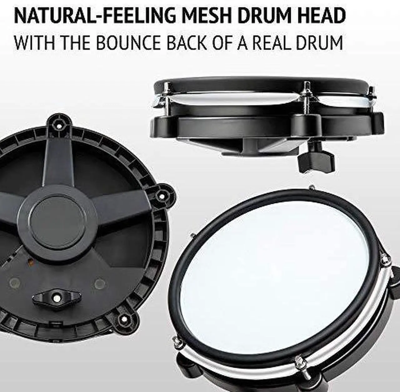 Alt view image 2 of 7 - LyxJam 7-Piece Electronic Drum Kit, Drum Set with Real Mesh Fabric, 209 Preloaded Sounds, 50 Play-Along Songs, Cymbals & Kick Pedal, Drum Sticks With SPA8 Active Speaker & 15 FT Qtr to Qtr Cable