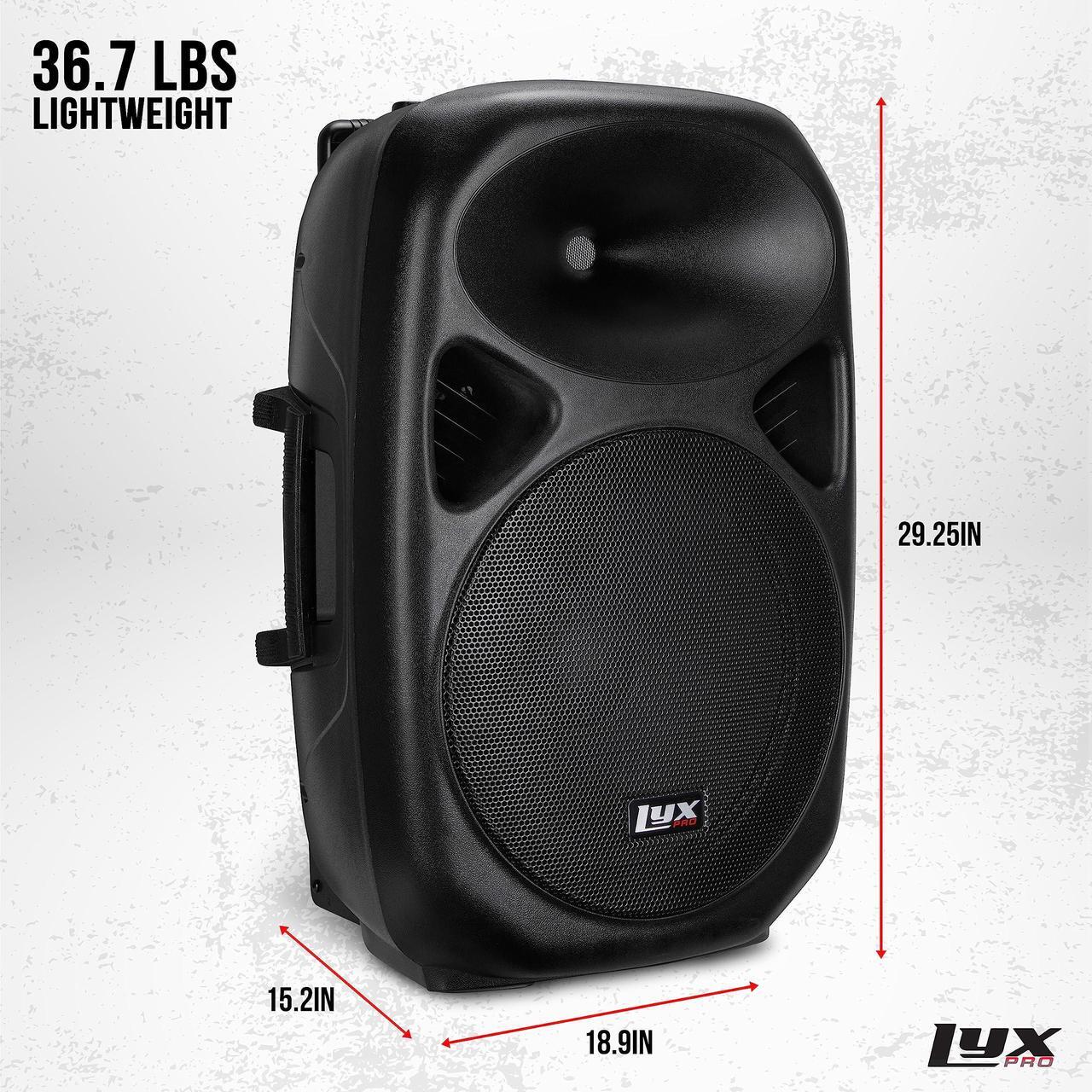 Alt view image 3 of 7 - LyxPro 15 Inch Active PA Rechargeable Battery Speaker System, Bluetooth, MP3, USB, SD Card Slot, Foldable Carry Handle, Easy Carry Wheels-SPA-15 BAT