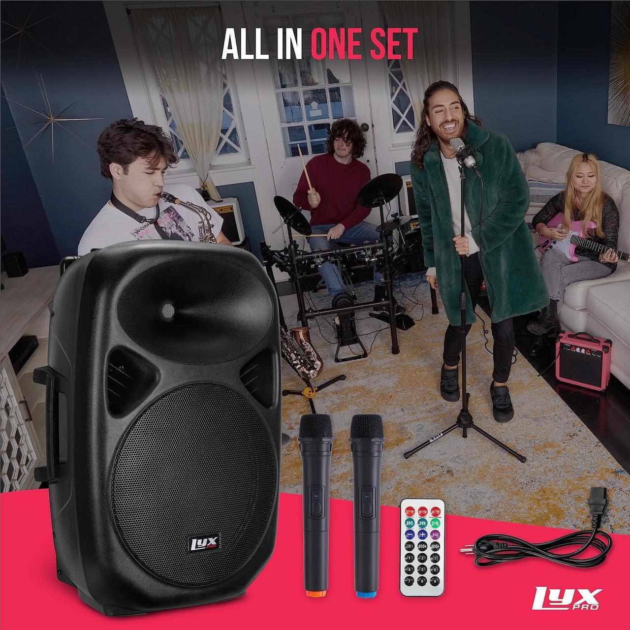 Alt view image 7 of 7 - LyxPro 15 Inch Active PA Rechargeable Battery Speaker System, Bluetooth, MP3, USB, SD Card Slot, Foldable Carry Handle, Easy Carry Wheels-SPA-15 BAT
