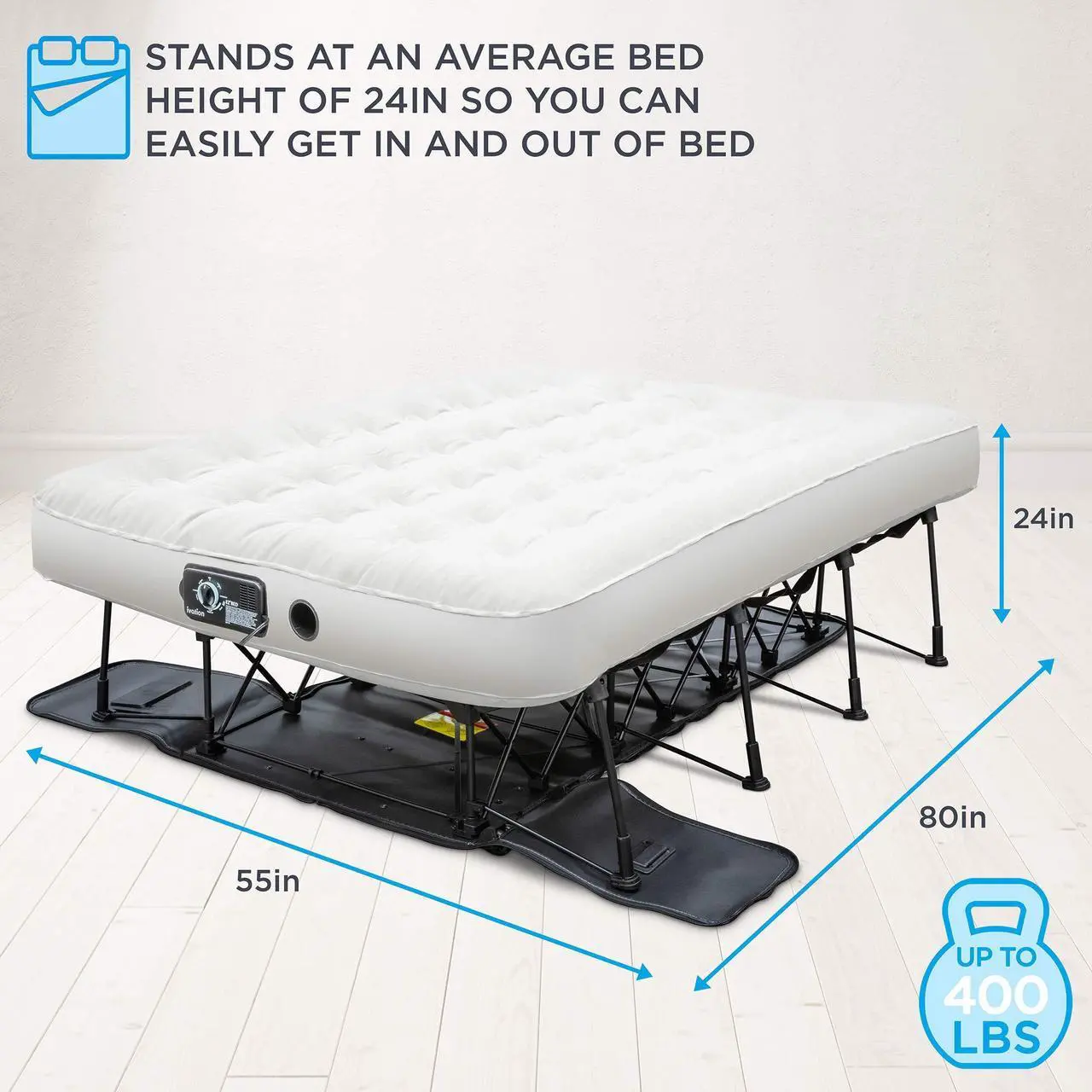 Alt view image 3 of 6 - Ivation EZ-Bed (Full Size) Air Mattress with Frame & Rolling Case, Self Inflatable, Blow Up Bed Auto Shut-Off, Comfortable Surface AirBed, Best for Guest, Travel, Vacation, Camping