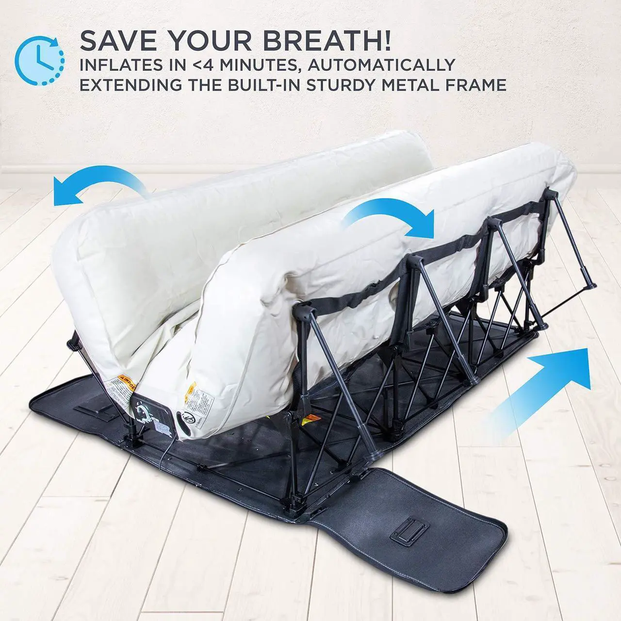 Alt view image 2 of 6 - Ivation EZ-Bed (Full Size) Air Mattress with Frame & Rolling Case, Self Inflatable, Blow Up Bed Auto Shut-Off, Comfortable Surface AirBed, Best for Guest, Travel, Vacation, Camping
