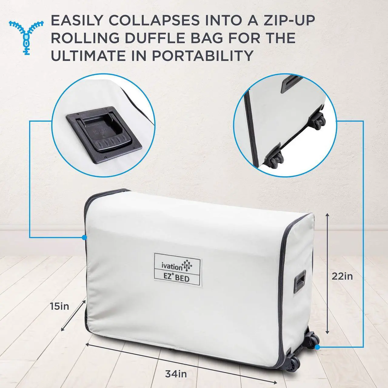 Alt view image 6 of 6 - Ivation EZ-Bed (Full Size) Air Mattress with Frame & Rolling Case, Self Inflatable, Blow Up Bed Auto Shut-Off, Comfortable Surface AirBed, Best for Guest, Travel, Vacation, Camping