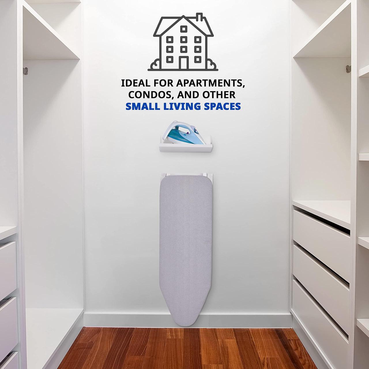 Alt view image 4 of 7 - Ivation Wall-Mounted Ironing Board With Storage Shelf, Foldable 36.2 x 12.2, Fold Down Ironing Station for Home, Apartment &, Easy-Release Lever, Removable Cotton Cover & Dorms, Hardware Included