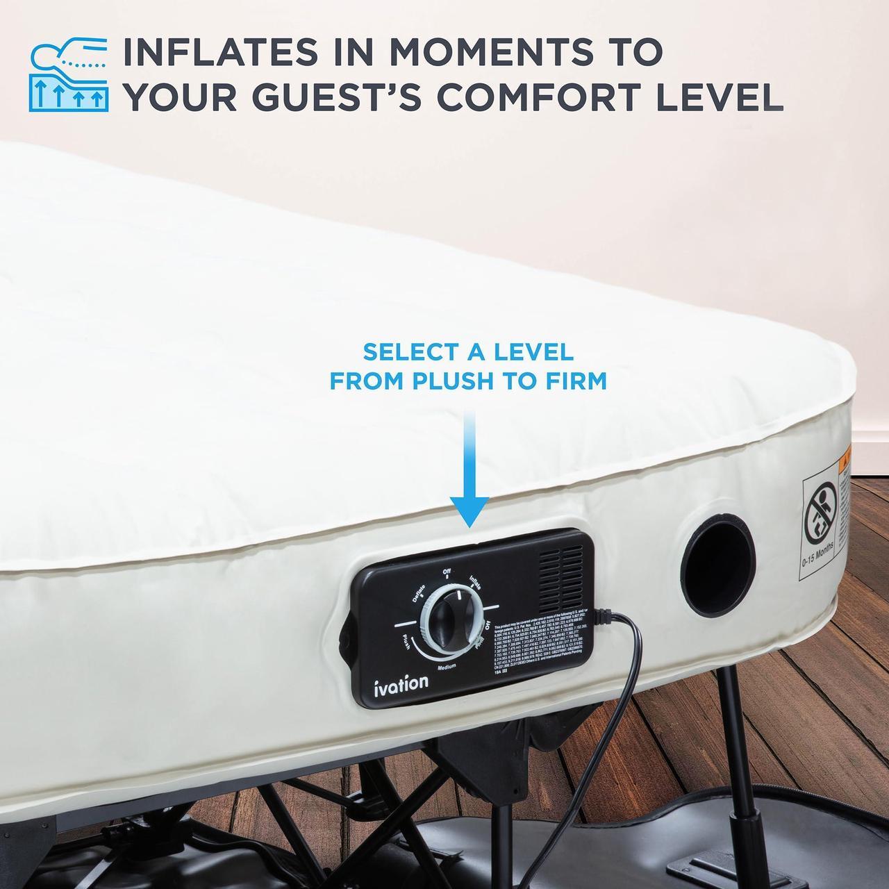 Alt view image 5 of 7 - Ivation EZ-Bed (Twin) Air Mattress With Frame & Rolling Case, Self Inflatable, Blow Up Bed Auto Shut-Off, Comfortable Surface AirBed, Best for Guest, Travel, Vacation, Camping