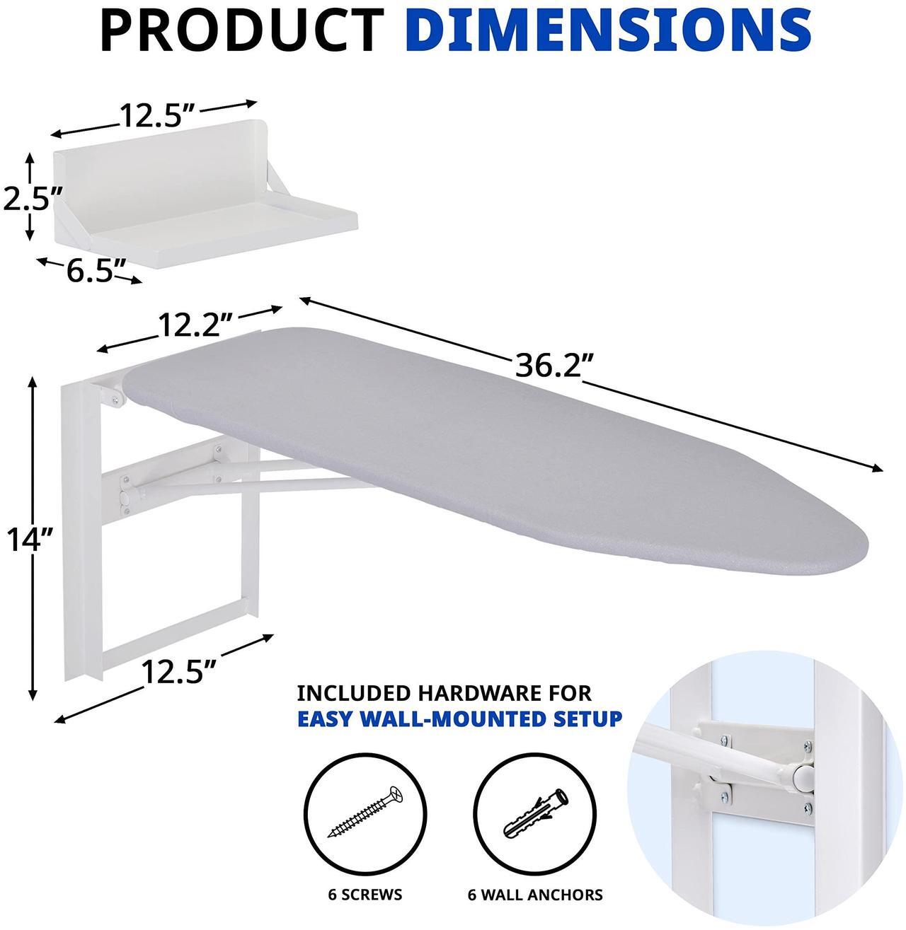 Alt view image 5 of 7 - Ivation Wall-Mounted Ironing Board With Storage Shelf, Foldable 36.2 x 12.2, Fold Down Ironing Station for Home, Apartment &, Easy-Release Lever, Removable Cotton Cover & Dorms, Hardware Included
