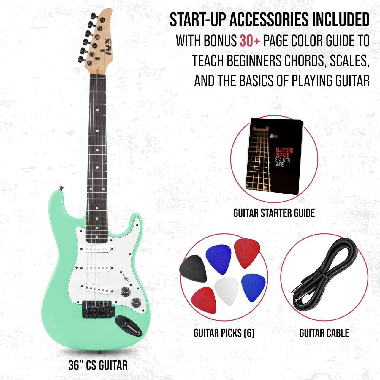 Alt view image 2 of 7 - LyxPro CS 30 Electric Guitar Kit for Beginner, Intermediate & Pro Players with Guitar, Amp Cable, 6 Picks & Learners Guide | Solid Wood Body, Volume/Tone Controls, 5-Way Pickup - Green