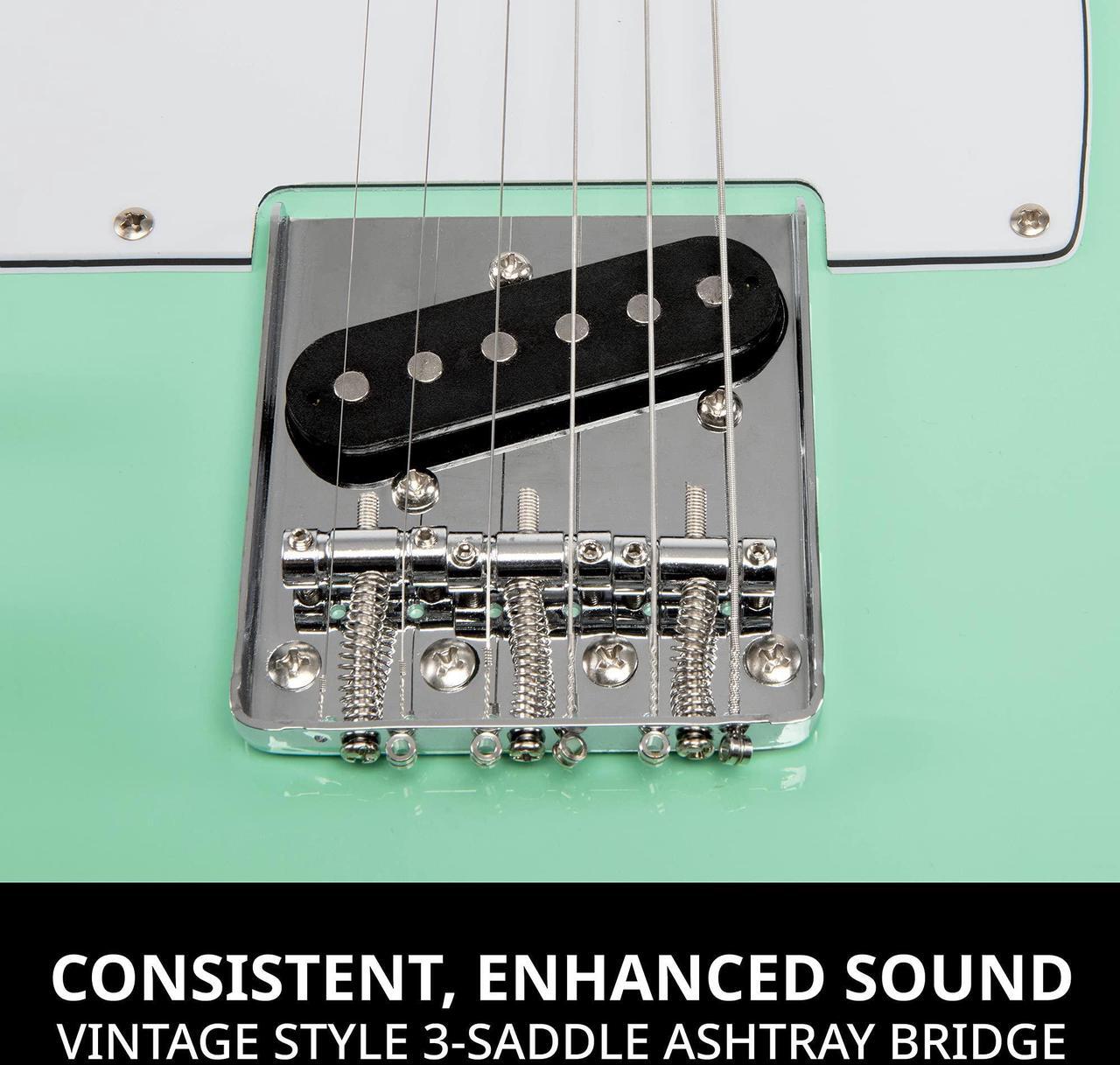 Alt view image 3 of 7 - LyxPro 39 Electric Guitar Left Hand TL Series, Full-Size Paulownia Wood Body, 3-Ply Pickguard, C-Shape Neck, Ashtray Bridge, Quality Gear Tuners, 3-Way Switch & Volume/Tone Controls, 2 Picks, Green