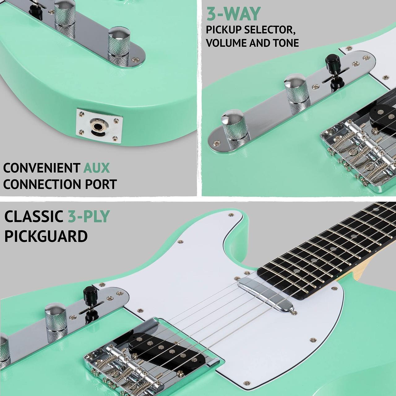 Alt view image 4 of 7 - LyxPro 39 Electric Guitar Left Hand TL Series, Full-Size Paulownia Wood Body, 3-Ply Pickguard, C-Shape Neck, Ashtray Bridge, Quality Gear Tuners, 3-Way Switch & Volume/Tone Controls, 2 Picks, Green