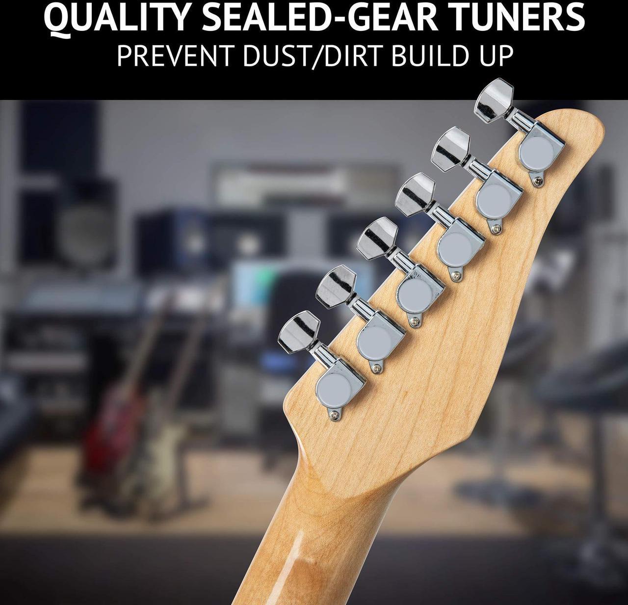 Alt view image 5 of 7 - LyxPro 39 Electric Guitar Left Hand TL Series, Full-Size Paulownia Wood Body, 3-Ply Pickguard, C-Shape Neck, Ashtray Bridge, Quality Gear Tuners, 3-Way Switch & Volume/Tone Controls, 2 Picks, Green