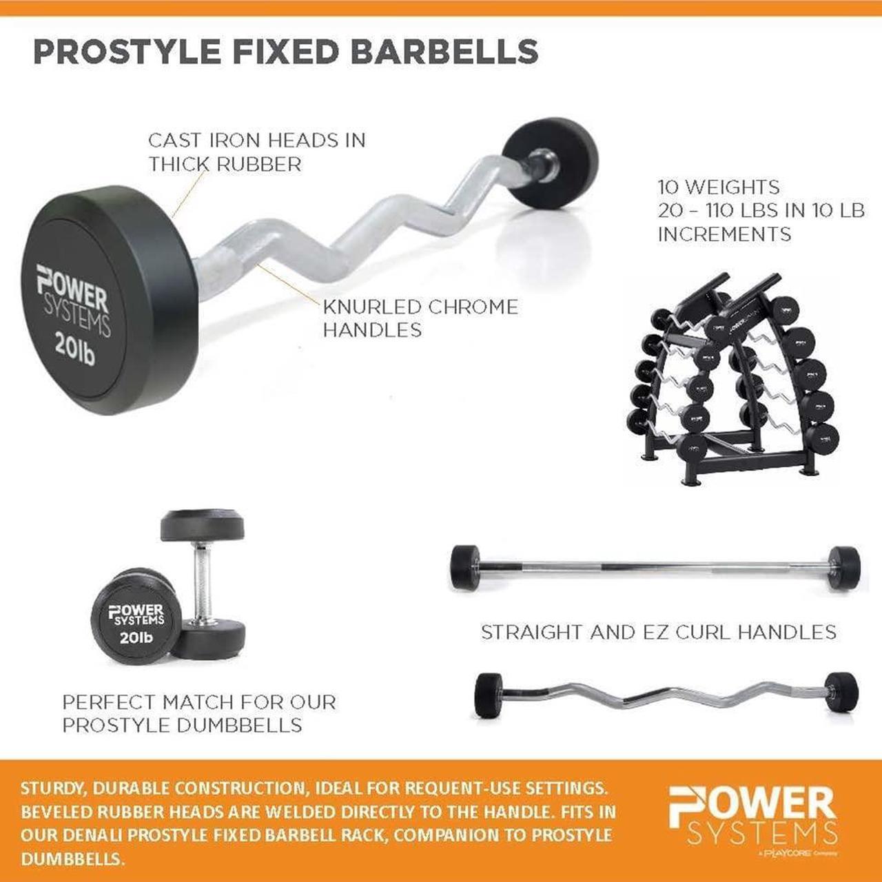 Alt view image 5 of 5 - Power Systems ProStyle Fixed Barbell with EZ Curl Handle (20)