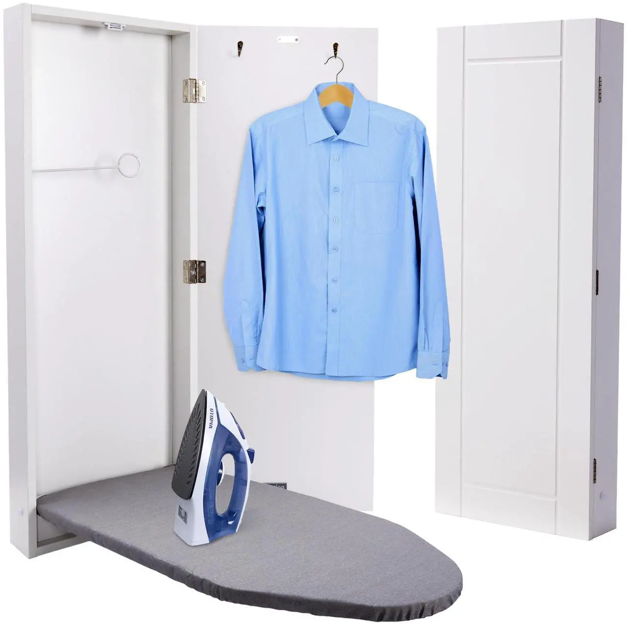 Main image of Ivation Wall-Mounted Ironing Board Cabinet, Foldable Ironing Storage Station for Home, Apartment , Easy-Release Lever, Garment Hooks, White
