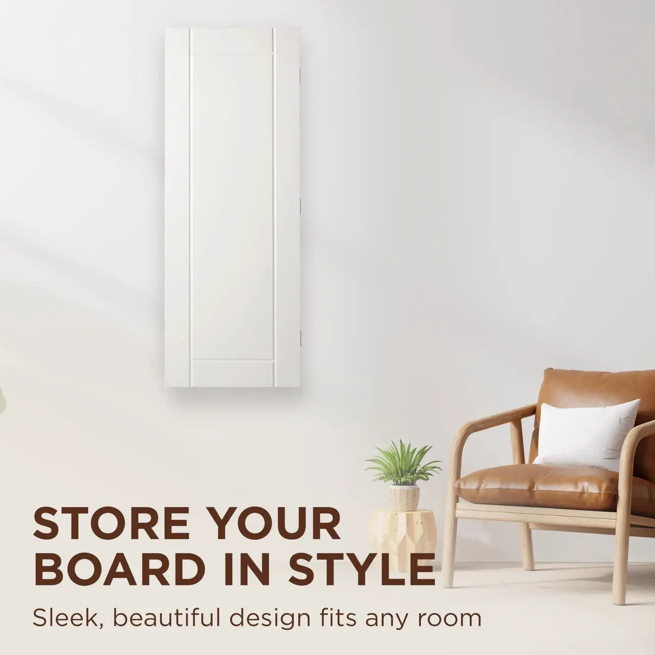 Alt view image 7 of 7 - Ivation Wall-Mounted Ironing Board Cabinet, Foldable Ironing Storage Station for Home, Apartment , Easy-Release Lever, Garment Hooks, White