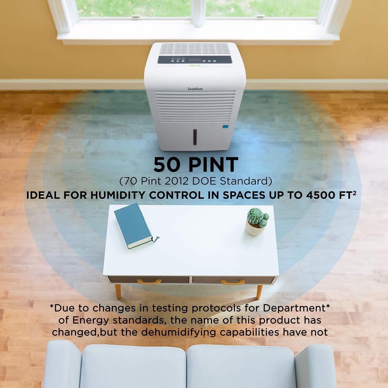 Alt view image 2 of 7 - Ivation 4,500 Sq Ft Smart Wi-Fi Energy Star Dehumidifier with App, Continuous Drain Hose Connector, Programmable Humidity, 2.25 Gal Reservoir for Medium and Large Rooms (4,500 Sq Ft)