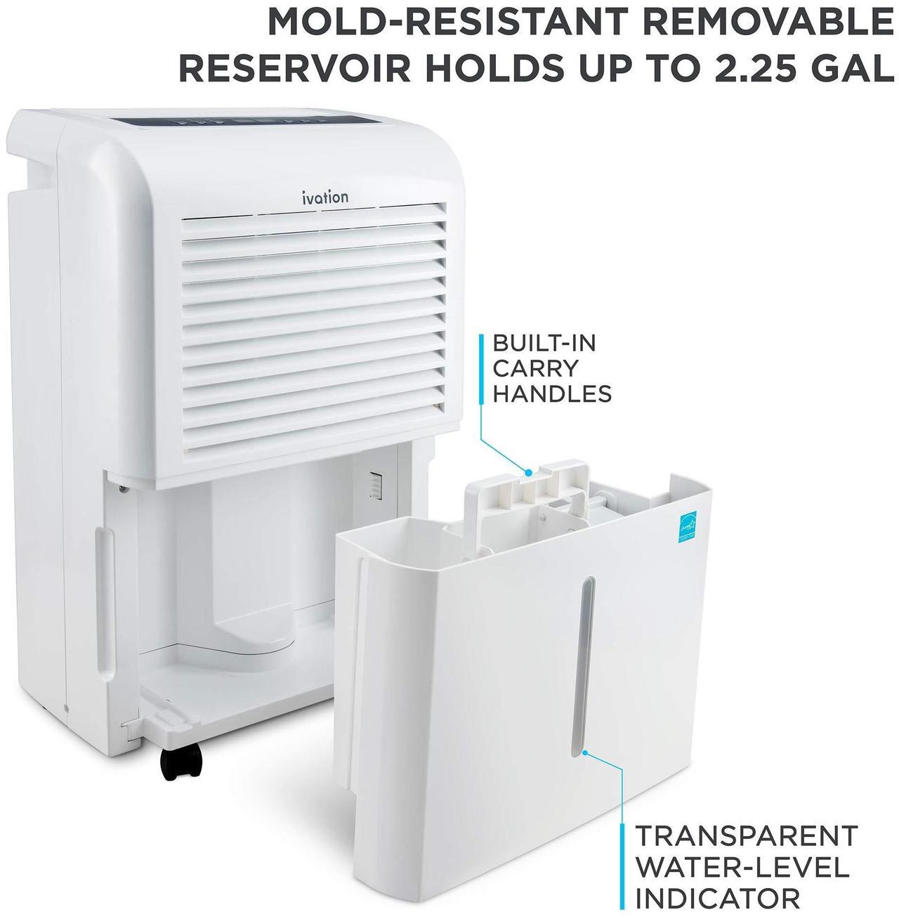 Alt view image 3 of 7 - Ivation 4,500 Sq Ft Smart Wi-Fi Energy Star Dehumidifier with App, Continuous Drain Hose Connector, Programmable Humidity, 2.25 Gal Reservoir for Medium and Large Rooms (4,500 Sq Ft)