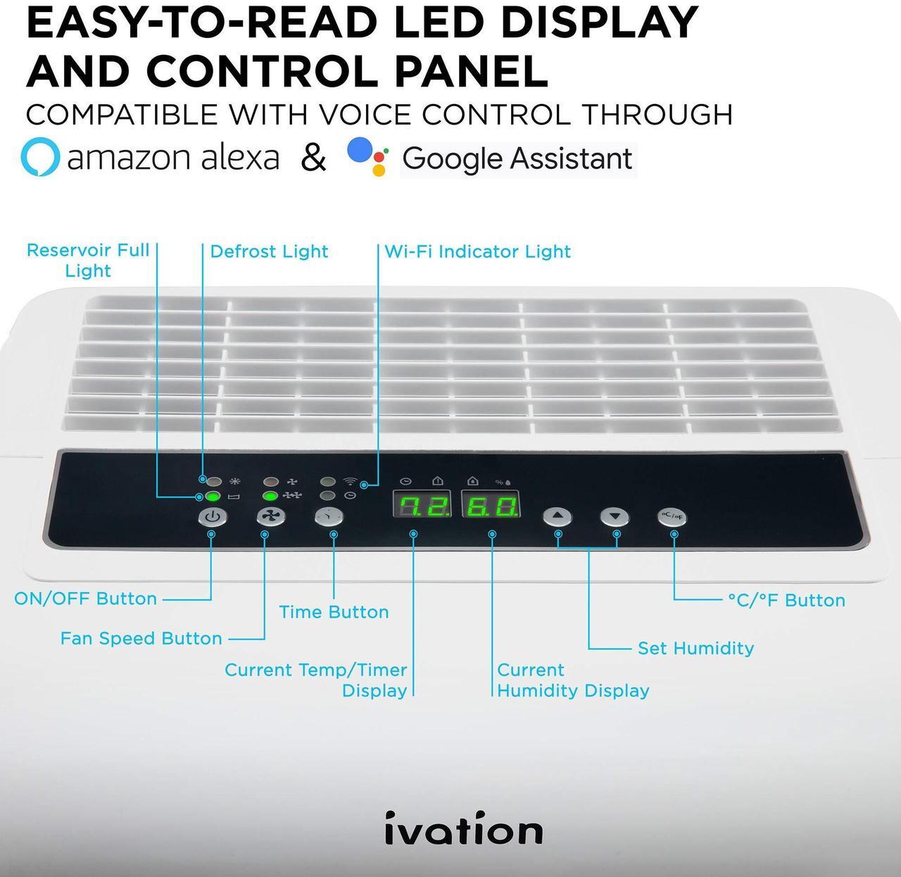 Alt view image 5 of 7 - Ivation 4,500 Sq Ft Smart Wi-Fi Energy Star Dehumidifier with App, Continuous Drain Hose Connector, Programmable Humidity, 2.25 Gal Reservoir for Medium and Large Rooms (4,500 Sq Ft)