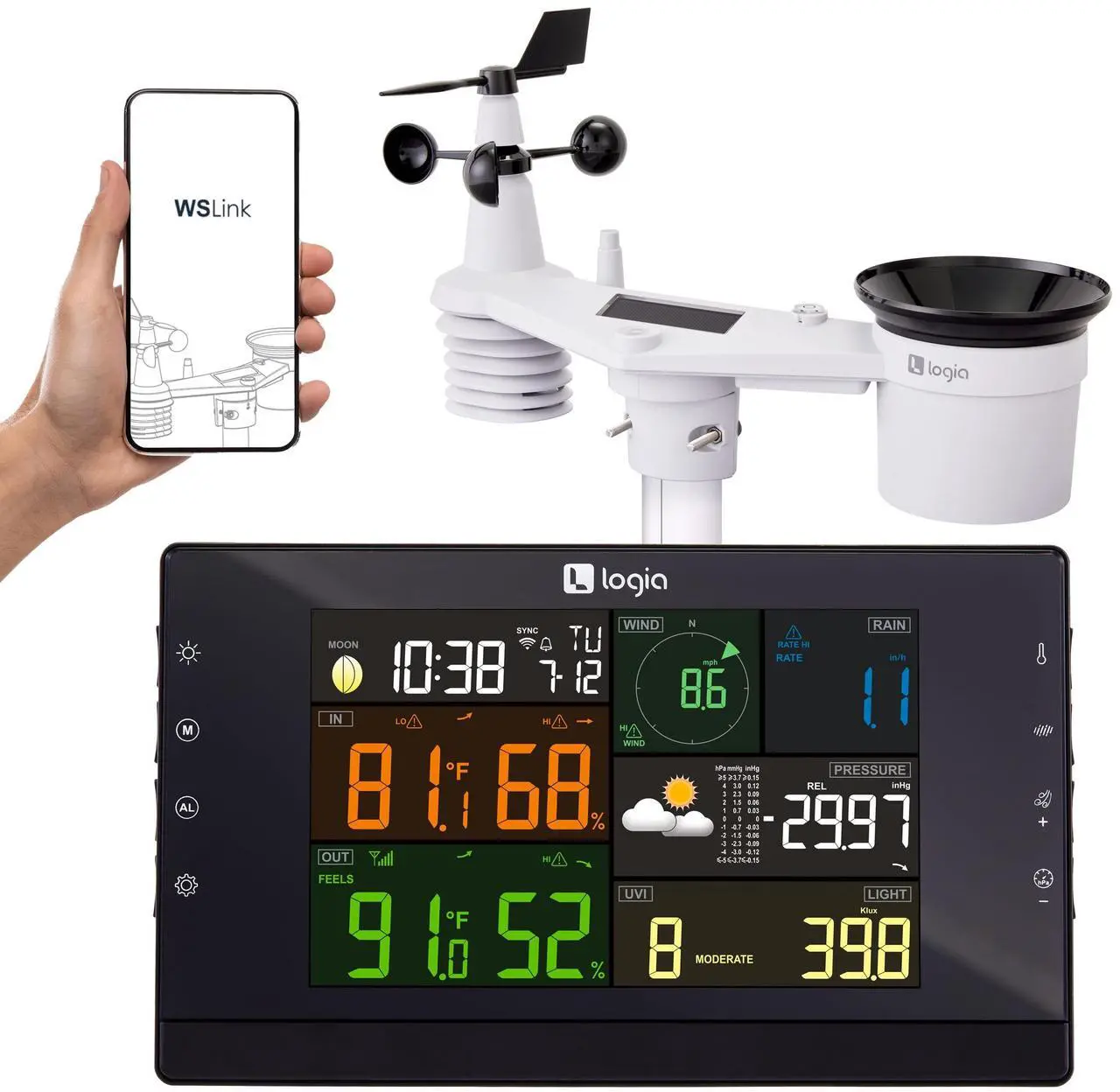 Main image of Logia 17-in-1 Wi-Fi Wireless Weather Station with 7-in-1 Outdoor Solar Sensor Array, Indoor/Outdoor Temperature, Humidity, Wind Speed/Direction, Rain, UV & More with Forecast Data, Alerts