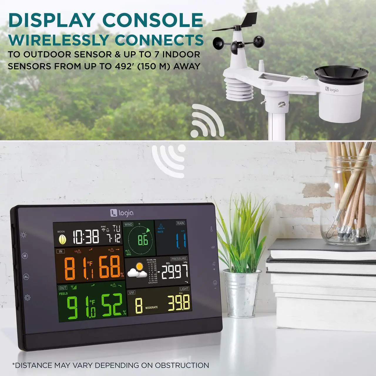 Alt view image 4 of 7 - Logia 17-in-1 Wi-Fi Wireless Weather Station with 7-in-1 Outdoor Solar Sensor Array, Indoor/Outdoor Temperature, Humidity, Wind Speed/Direction, Rain, UV & More with Forecast Data, Alerts