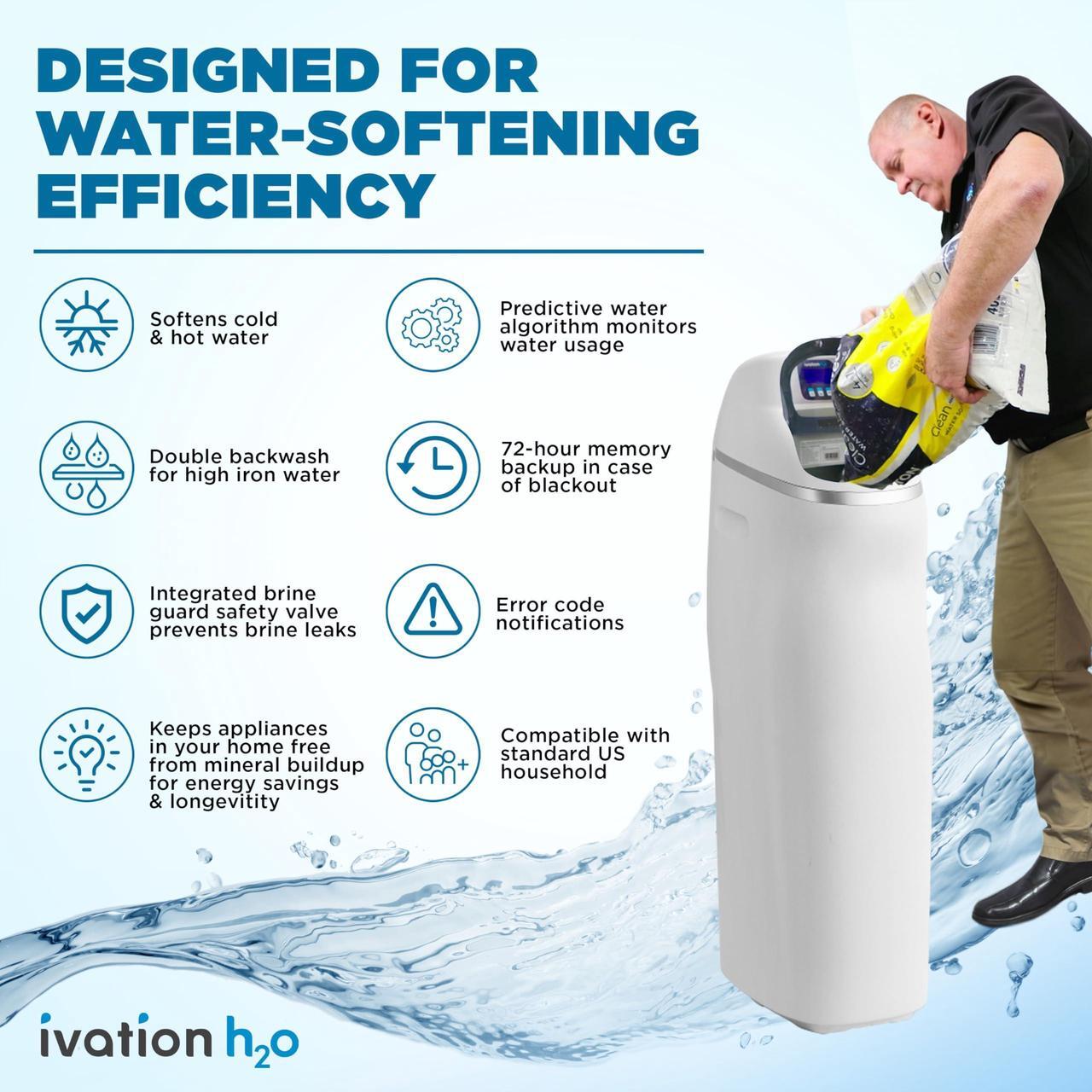 Alt view image 2 of 7 - Ivation H2O 40,000 Grain Water Softener with Patented Ceramic Discs, Automatic Whole House Soft Water Regeneration Reduces Magnesium & Hard Minerals & Improves Water Quality
