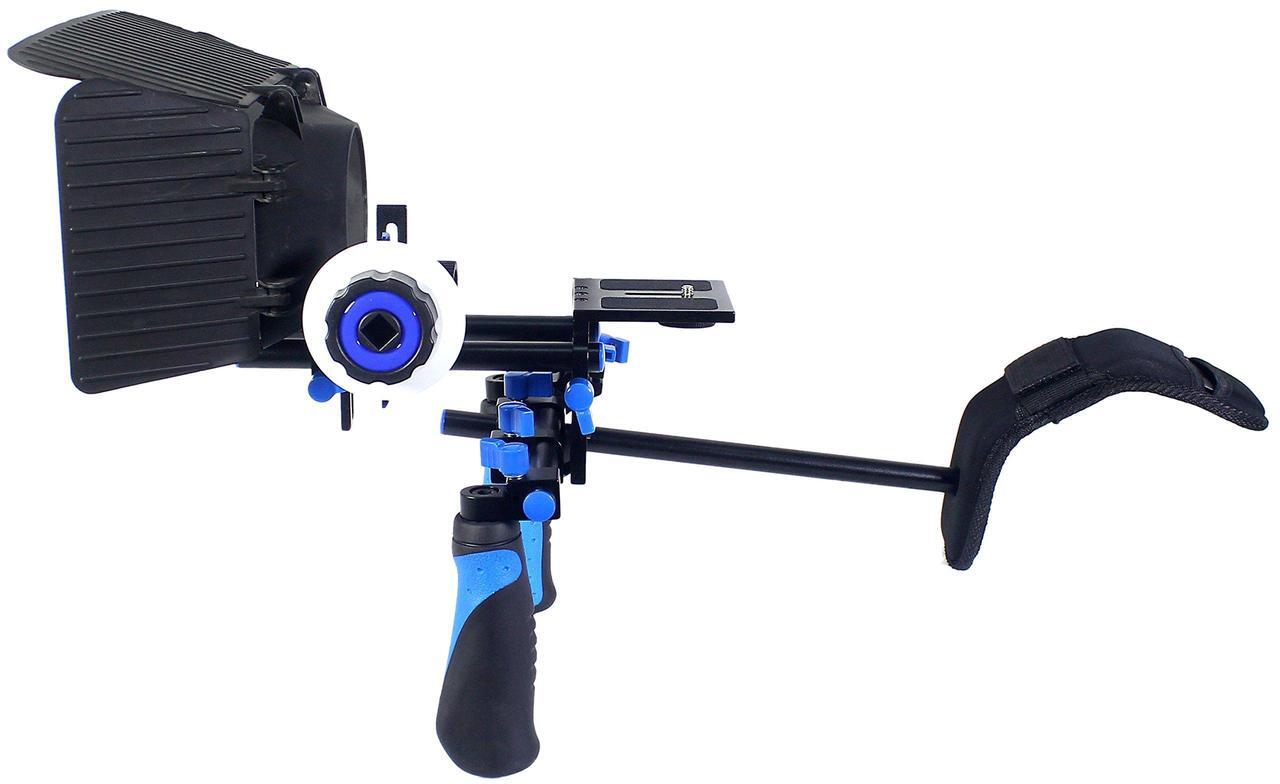 Alt view image 2 of 5 - Pro Steady DSLR Complete Movie Rig with Shoulder Mount and Follow Focus System and a Matte Box Shading Card for All DSLR Cameras & Video Camcorders (Blue)