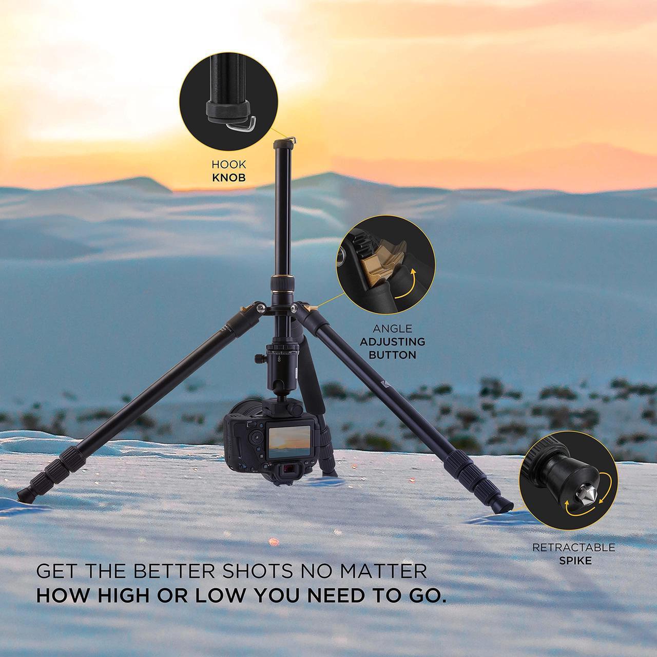 Alt view image 4 of 7 - KODAK Photo Gear 63 Tripod & Monopod with 360° Ball Head | Premium Professional 2-in-1 Aluminum Camera Stand with Bluetooth Remote Control & Smartphone Adapter | Compact & Portable for Work & Travel
