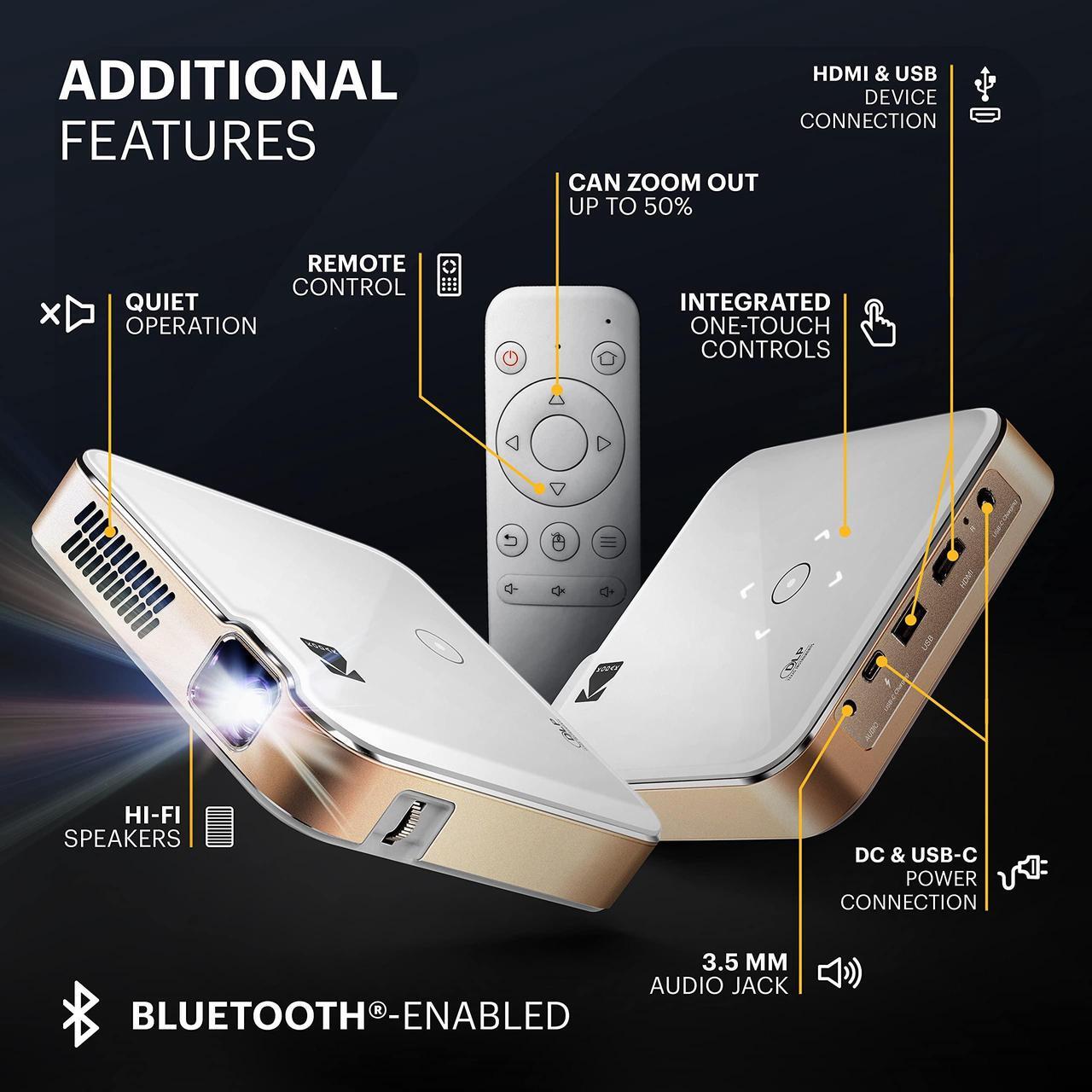 Alt view image 6 of 7 - KODAK Luma 400 Portable HD Smart Projector | Wi-Fi, Bluetooth, HDMI & USB Compatible Mini Home Theater System Up to 150 | 720p Native Resolution (4K), 200 ansi Lumens | Tripod Included