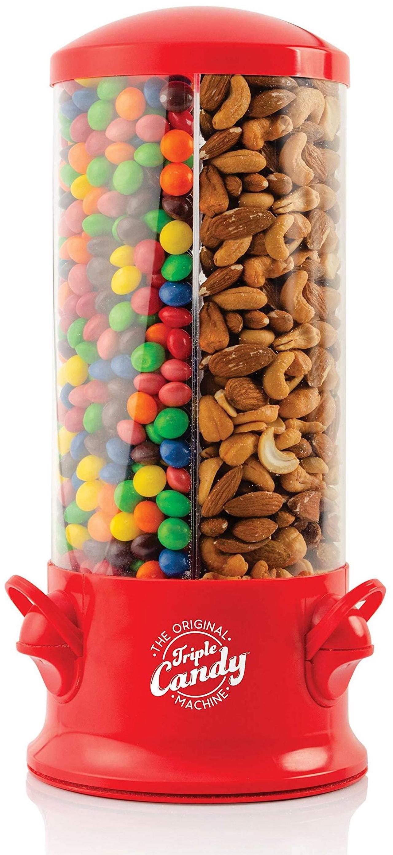 Main image of Handy Gourmet The Original Polystyrene Triple Candy Machine - Fun Candy & Nut Dispenser - New & Improved (Red) - 360 Degree and 3 Compartments