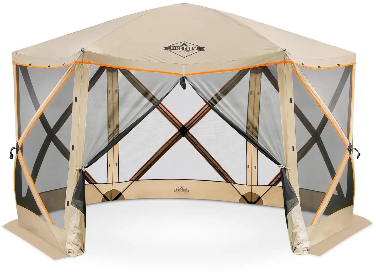 Main image of Hike Crew 6-Panel Pop-Up Screen House Gazebo 140x140 Inch Instant Setup 6-Sided Hub Tent UV Resistant (SPF 50+) Fits 9 People Heavy Duty 210D Material Includes Carry Bag & Ground Stakes