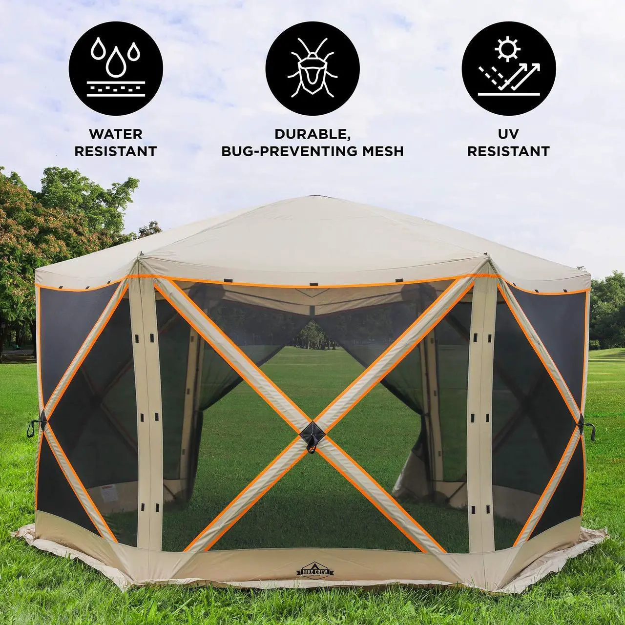 Alt view image 2 of 7 - Hike Crew 6-Panel Pop-Up Screen House Gazebo 140x140 Inch Instant Setup 6-Sided Hub Tent UV Resistant (SPF 50+) Fits 9 People Heavy Duty 210D Material Includes Carry Bag & Ground Stakes