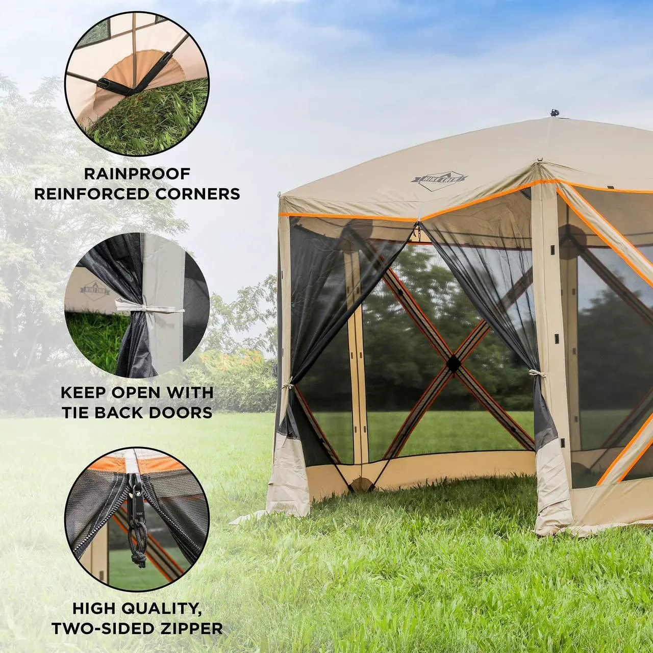 Alt view image 3 of 7 - Hike Crew 6-Panel Pop-Up Screen House Gazebo 140x140 Inch Instant Setup 6-Sided Hub Tent UV Resistant (SPF 50+) Fits 9 People Heavy Duty 210D Material Includes Carry Bag & Ground Stakes