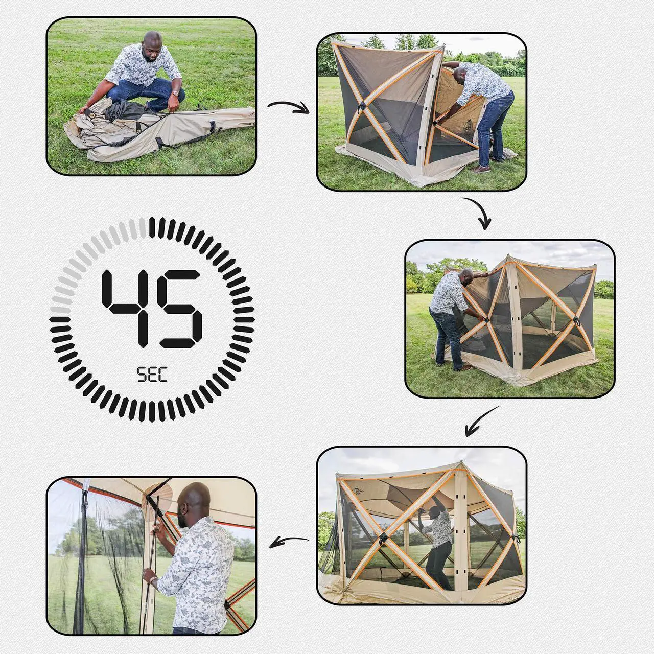 Alt view image 4 of 7 - Hike Crew 6-Panel Pop-Up Screen House Gazebo 140x140 Inch Instant Setup 6-Sided Hub Tent UV Resistant (SPF 50+) Fits 9 People Heavy Duty 210D Material Includes Carry Bag & Ground Stakes