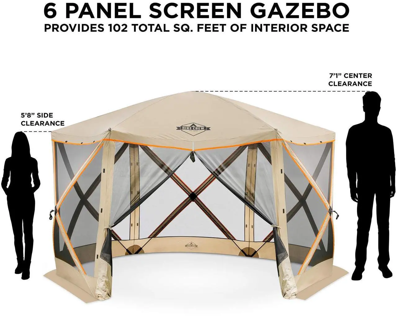 Alt view image 5 of 7 - Hike Crew 6-Panel Pop-Up Screen House Gazebo 140x140 Inch Instant Setup 6-Sided Hub Tent UV Resistant (SPF 50+) Fits 9 People Heavy Duty 210D Material Includes Carry Bag & Ground Stakes
