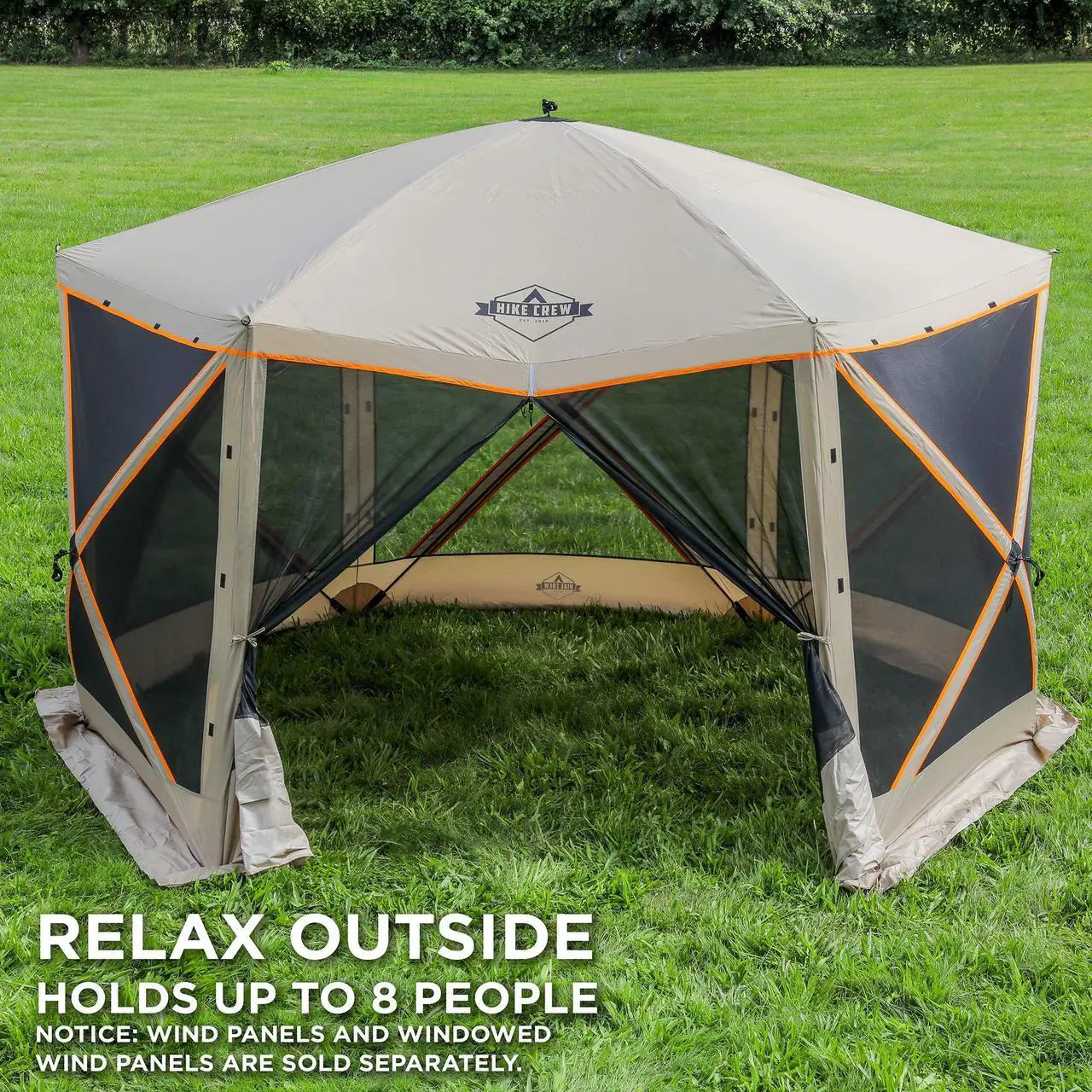 Alt view image 6 of 7 - Hike Crew 6-Panel Pop-Up Screen House Gazebo 140x140 Inch Instant Setup 6-Sided Hub Tent UV Resistant (SPF 50+) Fits 9 People Heavy Duty 210D Material Includes Carry Bag & Ground Stakes