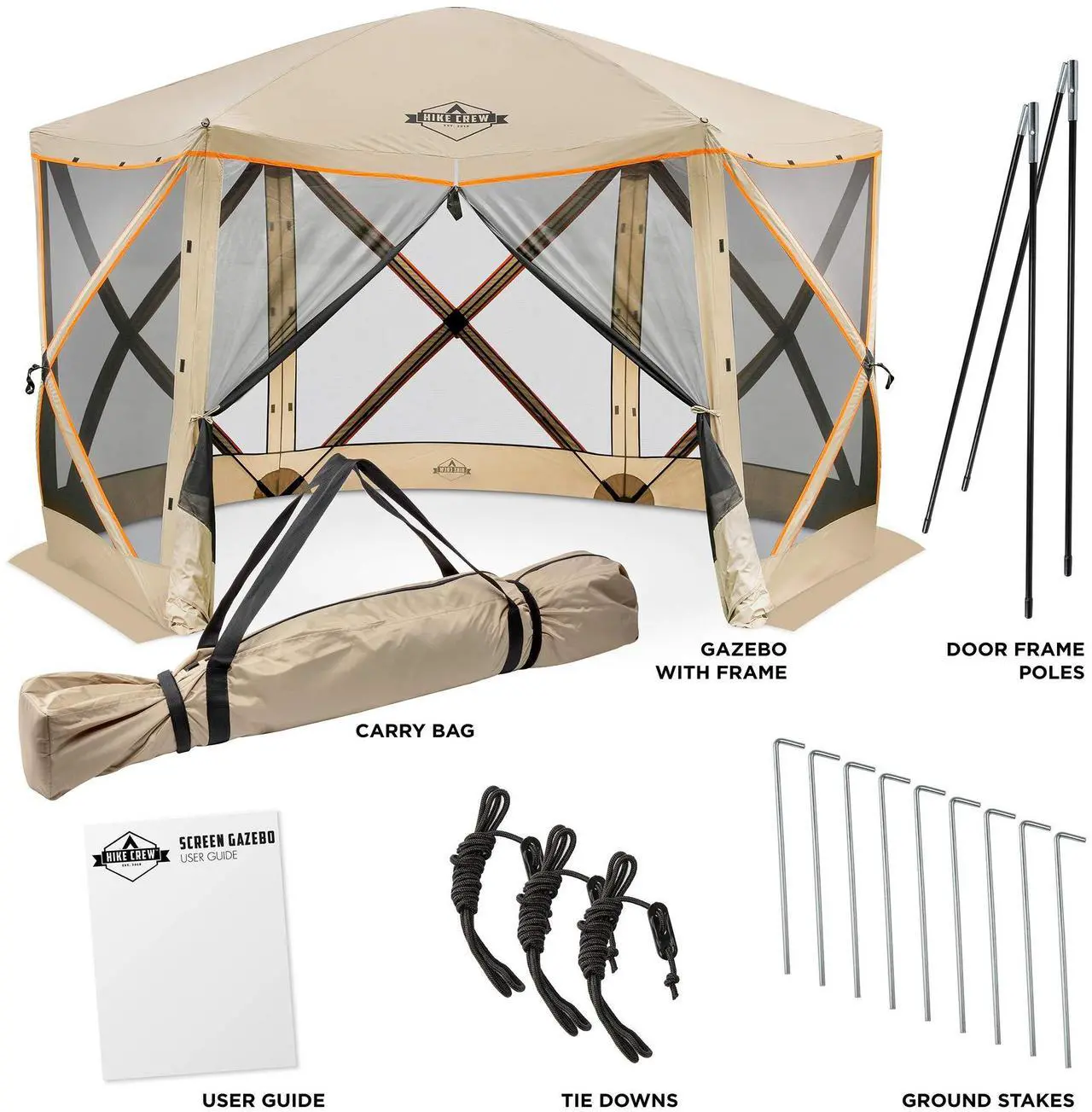 Alt view image 7 of 7 - Hike Crew 6-Panel Pop-Up Screen House Gazebo 140x140 Inch Instant Setup 6-Sided Hub Tent UV Resistant (SPF 50+) Fits 9 People Heavy Duty 210D Material Includes Carry Bag & Ground Stakes