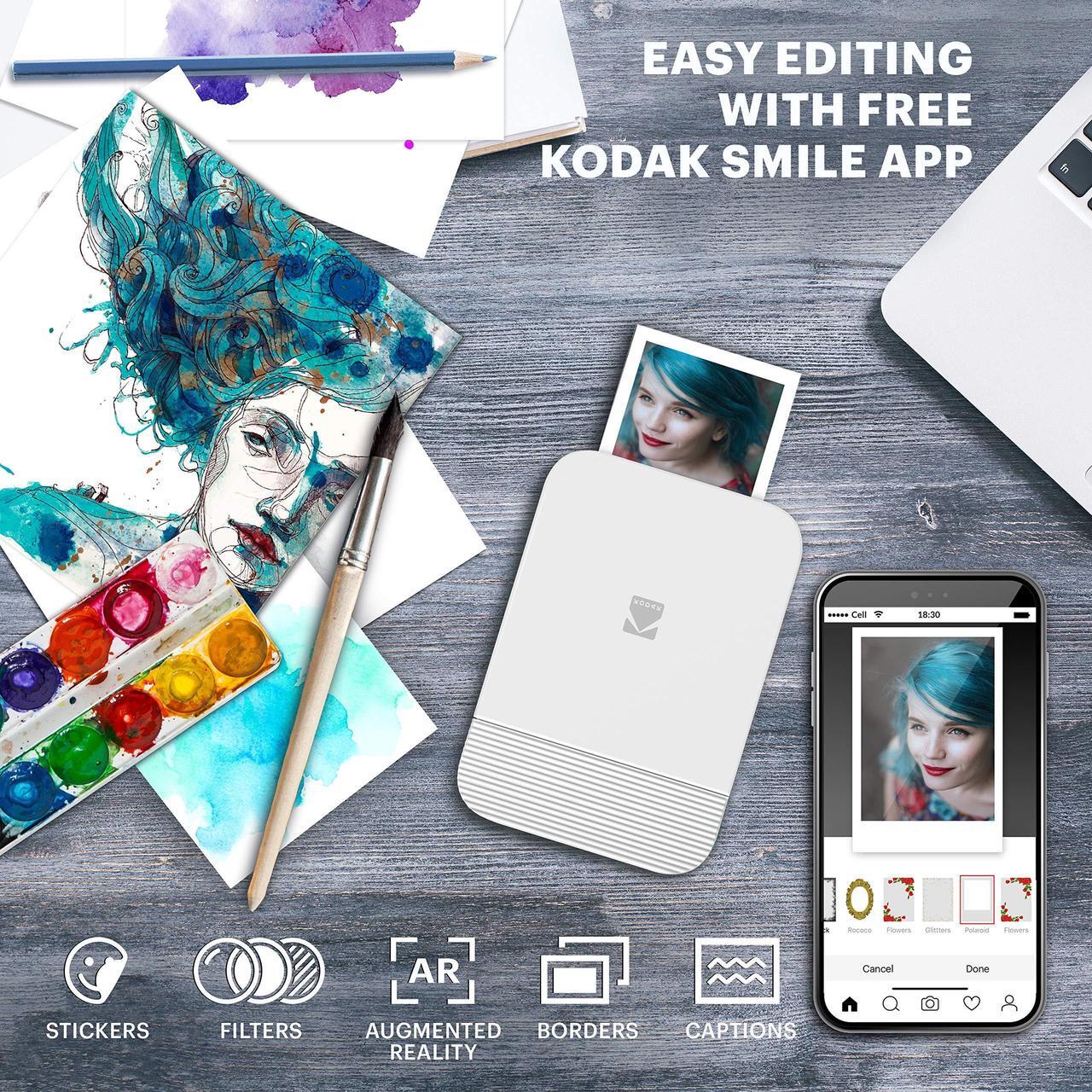 Alt view image 2 of 6 - KODAK Smile Instant Digital Printer  Pop-Open Bluetooth Mini Printer for iPhone & Android  Edit, Print & Share 2x3 ZINK Photos w/FREE Smile App  White/ Yellow Title