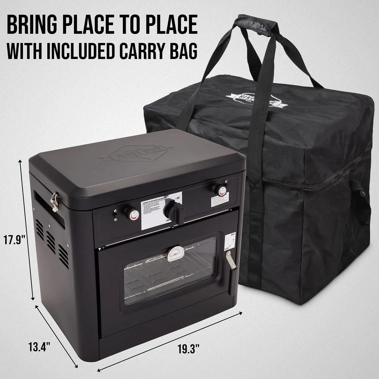 Alt view image 4 of 7 - Hike Crew Outdoor Gas Camping Oven w/ Carry Bag | CSA Approved Portable Propane-Powered 2-Burner Stove & Oven | Auto Ignition, Overheat Safety Shutoff, Built-In Thermometer | Hose & Regulator Included