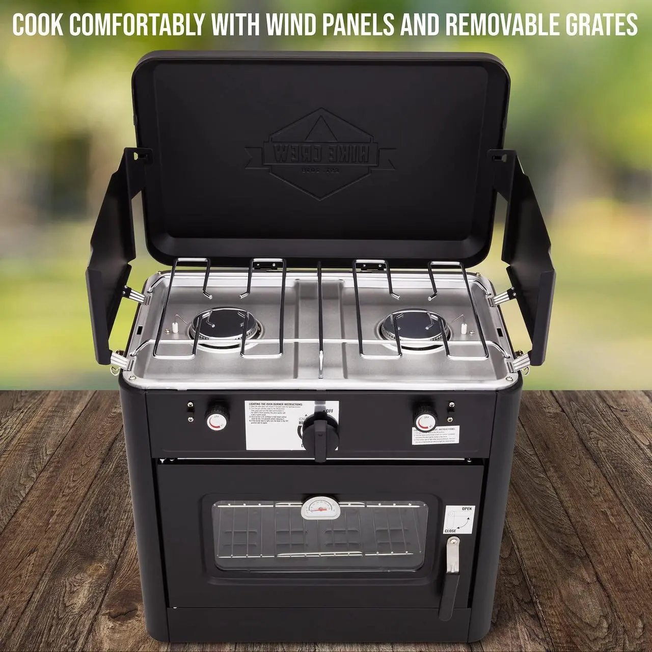 Alt view image 3 of 7 - Hike Crew Outdoor Gas Camping Oven w/ Carry Bag | CSA Approved Portable Propane-Powered 2-Burner Stove & Oven | Auto Ignition, Overheat Safety Shutoff, Built-In Thermometer | Hose & Regulator Included
