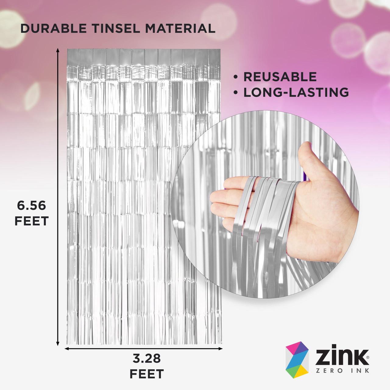 Alt view image 2 of 5 - Zink 2 Pack 3.28 Ft x 6.56 Ft Silver Foil Curtain Backdrop - Tinsel Streamers for Photo Booth, Birthday Party, Wedding, Graduation, Holiday Decorations
