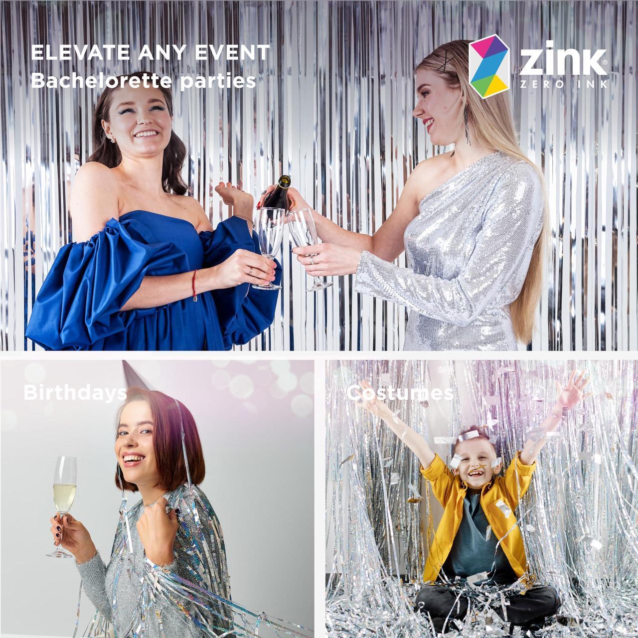 Alt view image 4 of 5 - Zink 2 Pack 3.28 Ft x 6.56 Ft Silver Foil Curtain Backdrop - Tinsel Streamers for Photo Booth, Birthday Party, Wedding, Graduation, Holiday Decorations