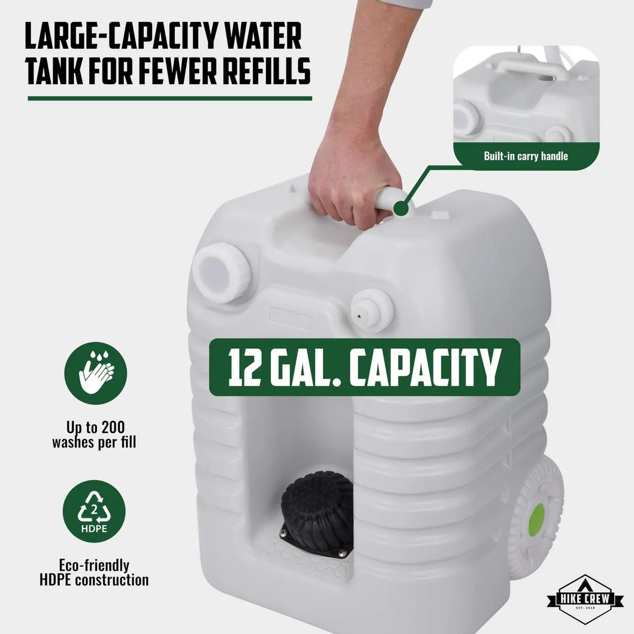 Alt view image 3 of 6 - Hike Crew Portable Camping Sink & Water Reserve | Outdoor Travel Hand Wash Station with Large 12 Gallon Capacity Water Tank, Hands-Free Foot Pump, Faucet, Soap Dispenser, Rolling Wheels & Carry Handle