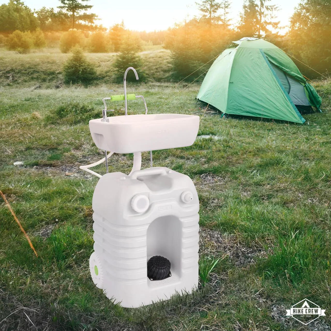 Alt view image 6 of 6 - Hike Crew Portable Camping Sink & Water Reserve | Outdoor Travel Hand Wash Station with Large 12 Gallon Capacity Water Tank, Hands-Free Foot Pump, Faucet, Soap Dispenser, Rolling Wheels & Carry Handle