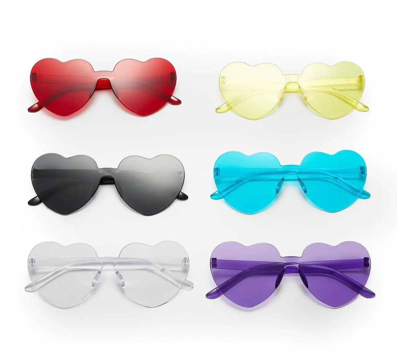Main image of Zink 6PCS Colorful Heart Glasses - Six Pairs of Rimless Heart-Shaped Sunglasses for Party Favors, Photo Booths, Costumes, and More