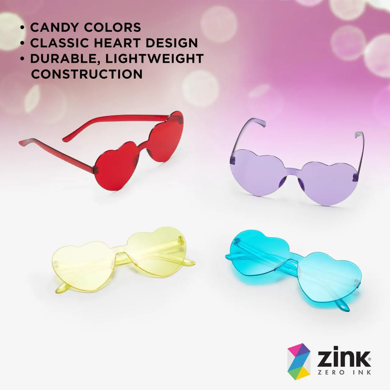 Alt view image 3 of 5 - Zink 6PCS Colorful Heart Glasses - Six Pairs of Rimless Heart-Shaped Sunglasses for Party Favors, Photo Booths, Costumes, and More